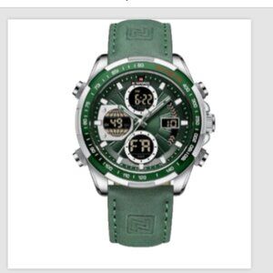 NAVIFORCE Military Digital Quartz Analog Watch Multifunction Leather Band